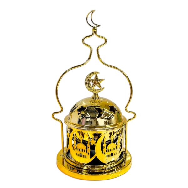 Ramadan Gold Incense Burner With Handle & Lid - 8cm x 20cm