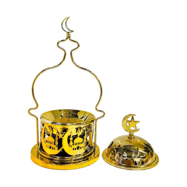 Ramadan Gold Incense Burner With Handle & Lid - 8cm x 20cm