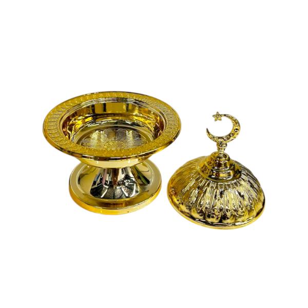 Ramadan Gold Accent Snack Bowl Stand With Moon Lid - 14.5cm x 19cm