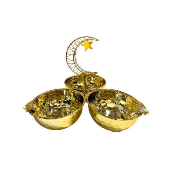 Ramadan & Eid Gold Floral Design Tripple Bowl Serving Tray Stand