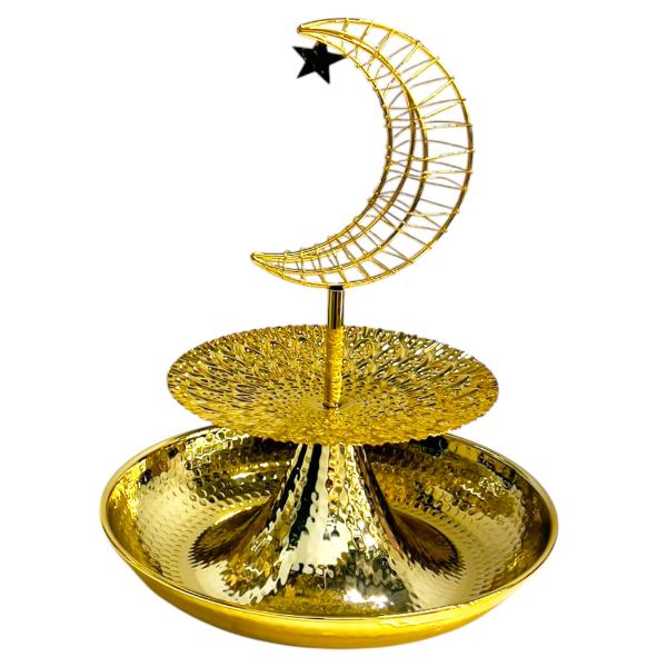 2 Tier Ramadan Gold Snack Platter Stand With Moon Star