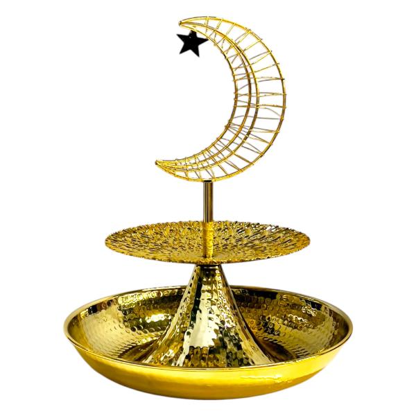 2 Tier Ramadan Gold Snack Platter Stand With Moon Star