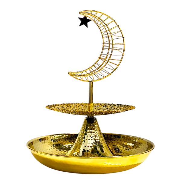 2 Tier Ramadan Gold Snack Platter Stand With Moon Star