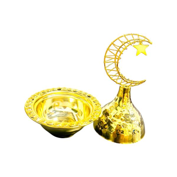 Small Gold Round Mini Snack Bowl With Moon Lid