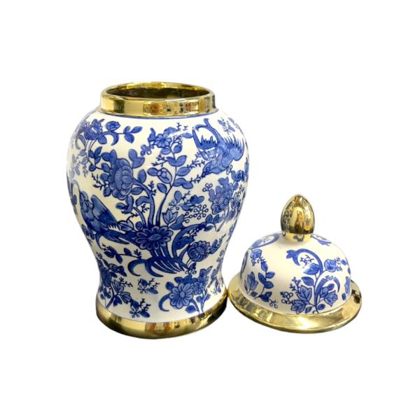 White & Blue Vase With Gold Trim - 15cm x 30cm