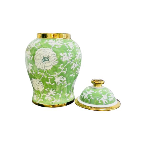 Green & White Vase Wtih Gold Trim - 22cm x 35cm