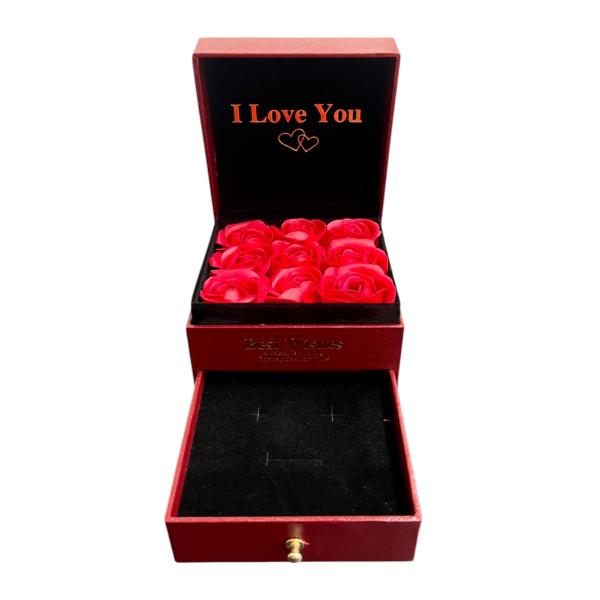 9 Rose Buds With Compartment Gift Box