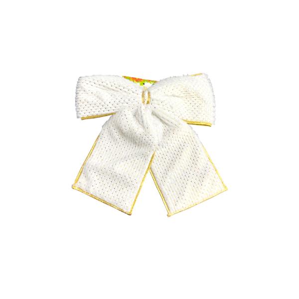 White & Gold Ribbon Bow - 32cm