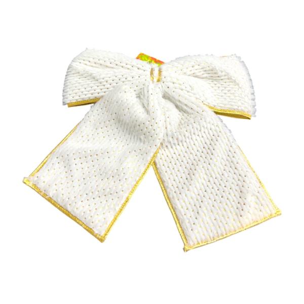 White & Gold Ribbon Bow - 32cm