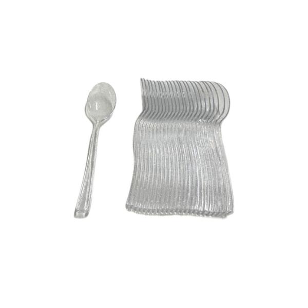 24 Pack Silver Glitter Reusable Desert Spoon