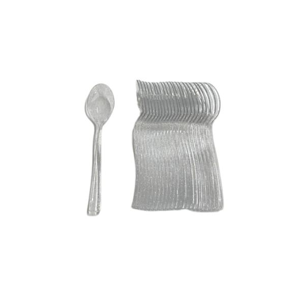 24 Pack Silver Glitter Reusable Desert Spoon