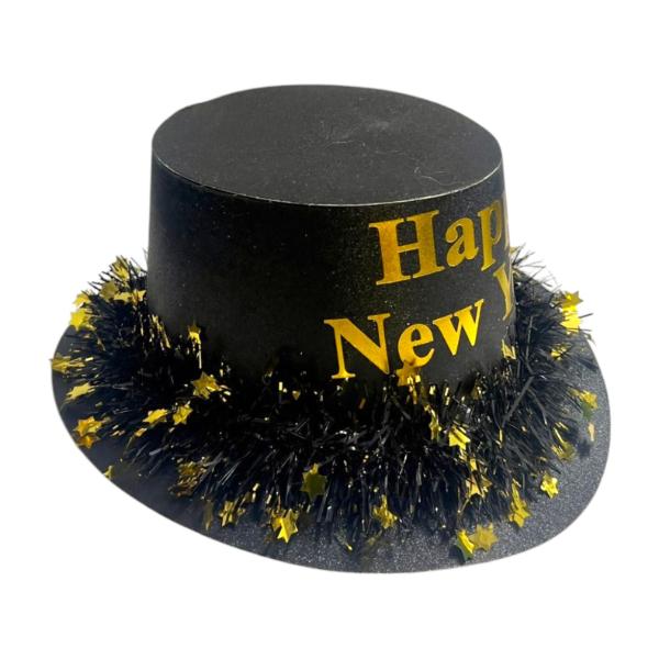 Round Gold Or Silver Happy New Year Hat With Tinsel