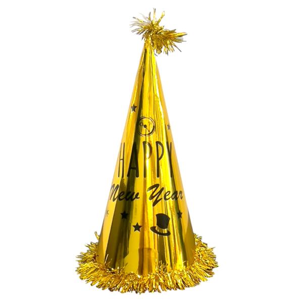 Gold Or Silver Tall NYE Party Hat With Tinsel - 34cm