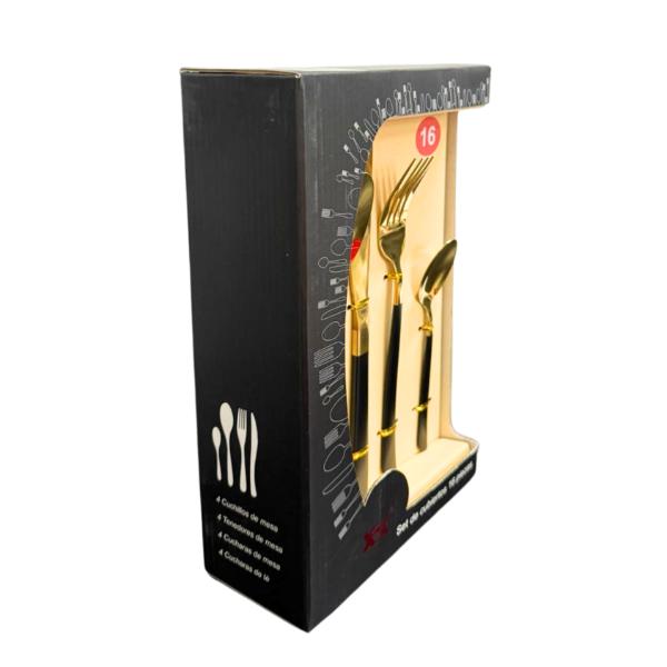 16 Pack Black & Gold Cutlery Box Set