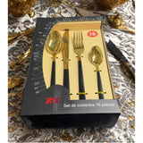 Load image into Gallery viewer, 16 Pack Black &amp; Gold Cutlery Box Set
