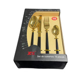 Load image into Gallery viewer, 16 Pack Black &amp; Gold Cutlery Box Set
