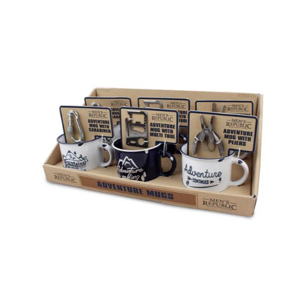 6 Pack Mens Republic Adventure Mugs With Tool Gift Sets In Shelf Tray