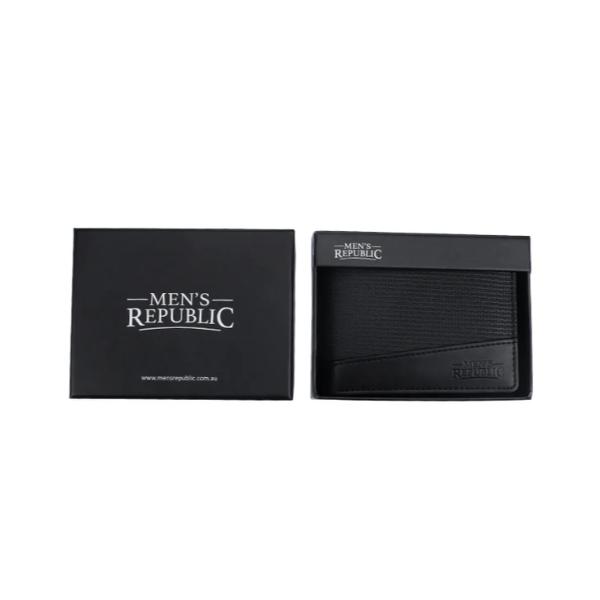 2 Tone Black Mens Republic Faux Leather Wallet - 12cm x 9.1cm x 2.6cm