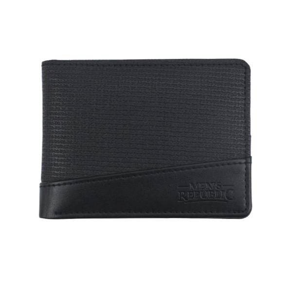 2 Tone Black Mens Republic Faux Leather Wallet - 12cm x 9.1cm x 2.6cm