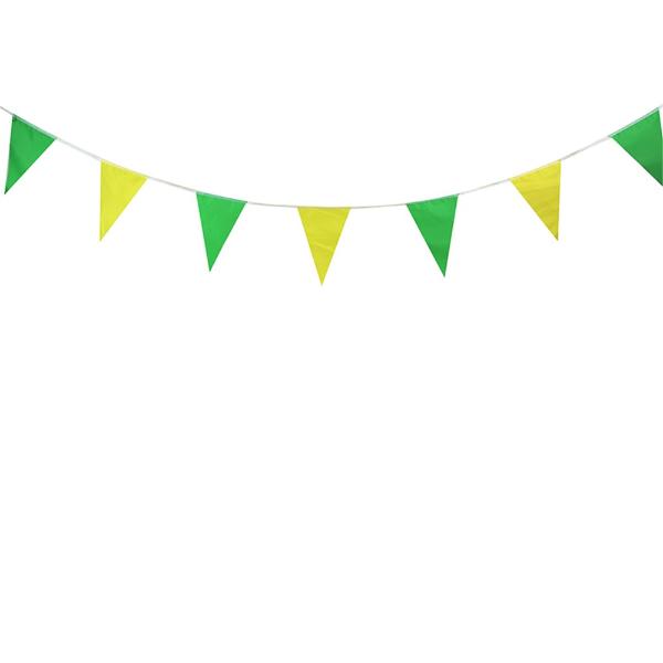 10 Sheets Green & Gold Triangular Polyester Bunting - 500cm