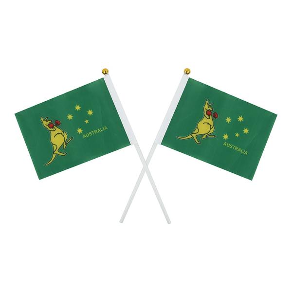 10 Pack Boxing Kangaroo Polyester Flag With Plastic Handle - 10cm x 15cm