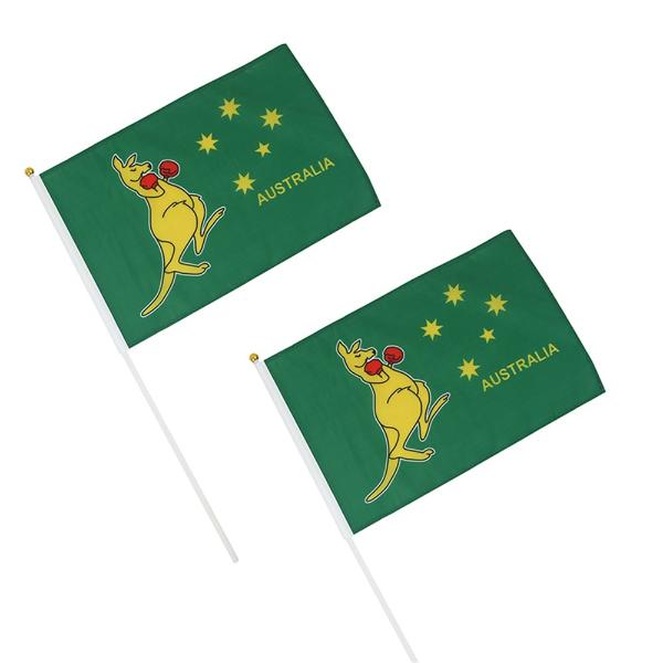 2 Pack Boxing Kangaroo Polyester Flag With Plastic Handle - 30cm x 45cm