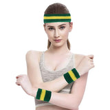 Load image into Gallery viewer, 3 Pack Green &amp; Gold Wrist &amp; Head Sweatband
