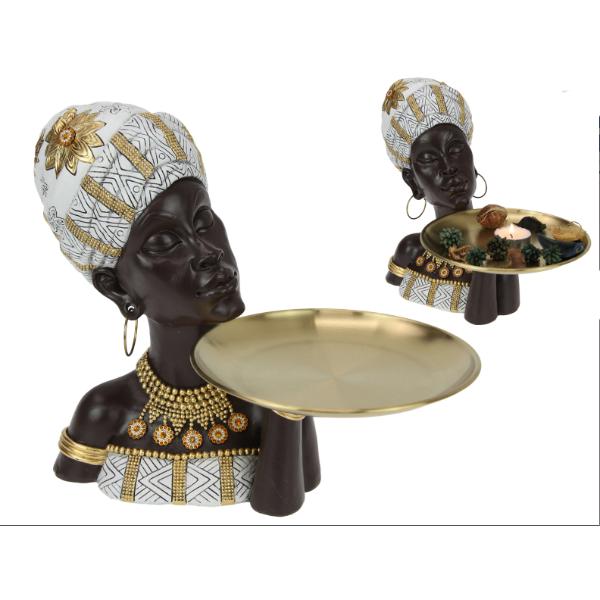 African Lady Bust With Gold Tray - 26cm