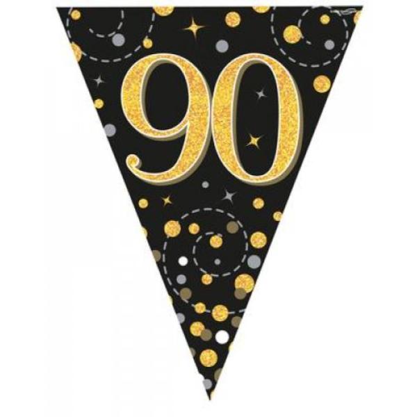 Sparkling Fizz Black & Gold 90 Flag Bunting - 390cm