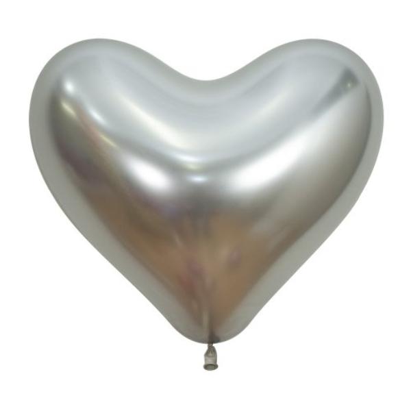 50 Pack Silver Reflex Heart Balloon - 35cm