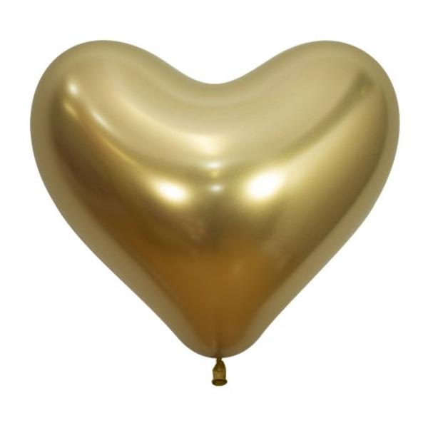 50 Pack Gold Reflex Heart Balloon - 35cm