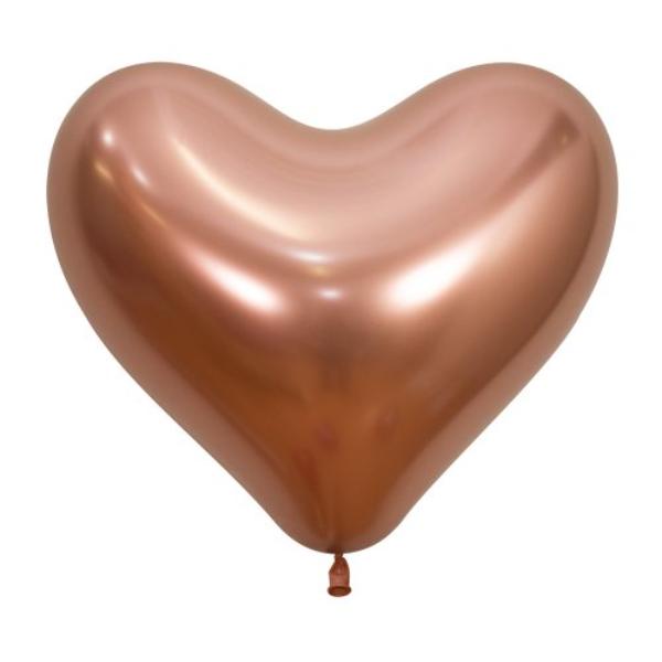 50 Pack Rose Gold Reflex Heart Balloon - 35cm