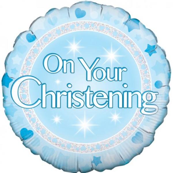 Blue Round Christening Foil Balloon - 45cm