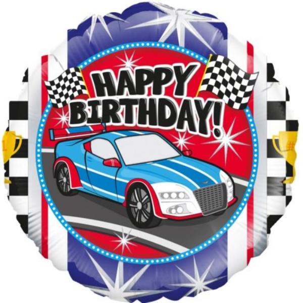 Round Happy Birthday Sports Car Foil Balloon - 45cm