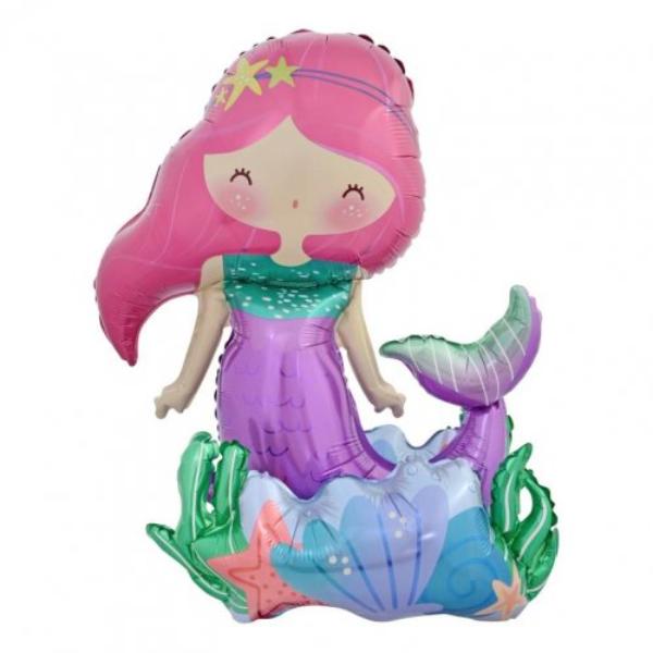 Standing Airz Mermaid Foil Balloon - 65cm x 56cm x 36cm