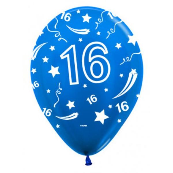 50 Pack Sempertex Metallic Blue 16 Birthday Balloon - 30cm