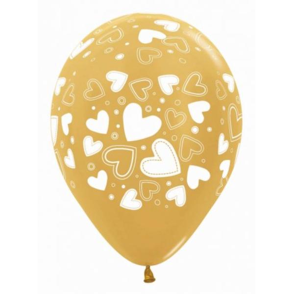 50 Pack Sempertex Met Gold Hearts Balloon - 30cm