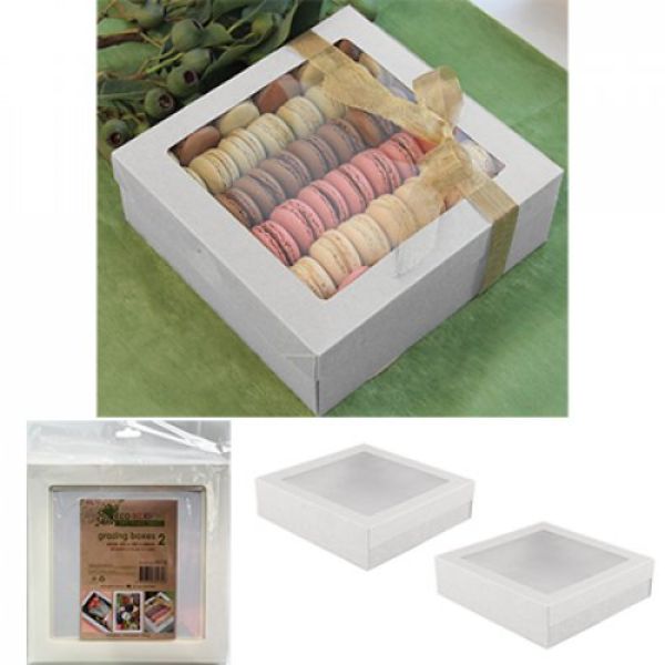 2 Pack Small White Grazing Box With Lid - 22.5cm x 22.5cm x 6cm