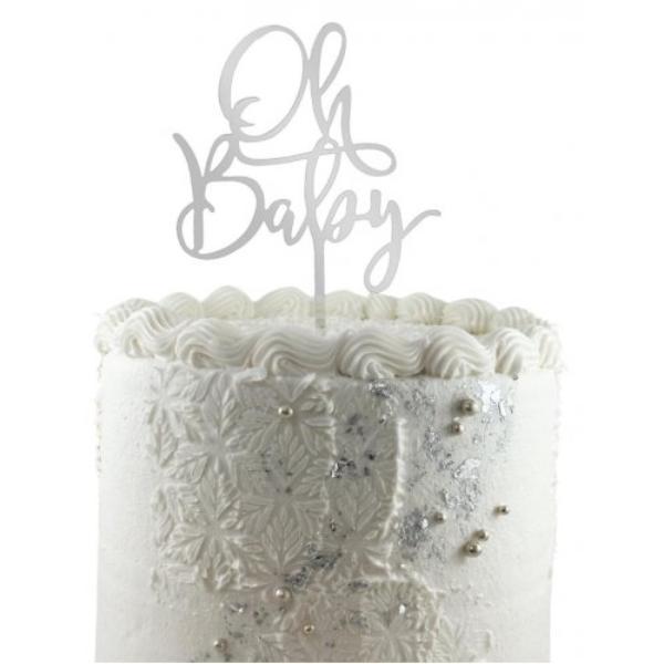 Silver Acrylic Oh Baby Cake Topper - 0.2cm