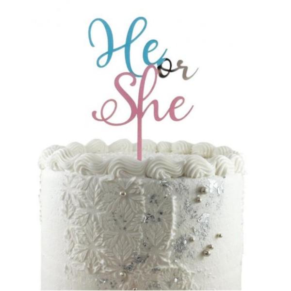 Acrylic He Or She Cake Topper - 0.2cm