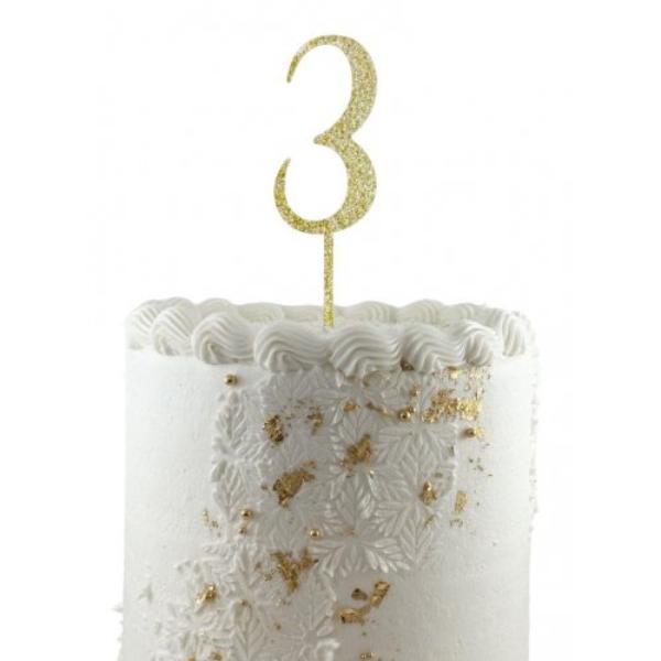 Gold Glitter Acrylic Number 3 Cake Topper - 0.05cm