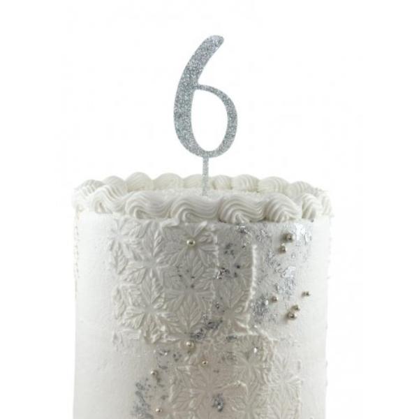 Acrylic Silver Glitter 6 Cake Topper - 0.25cm