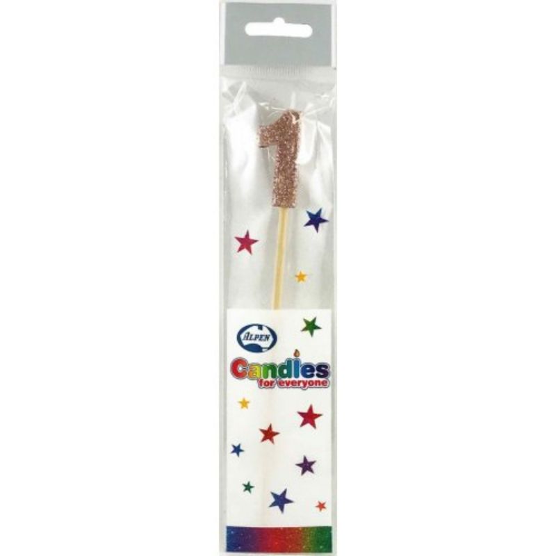 Rose Gold Glitter Long Stick Number 1 Candle