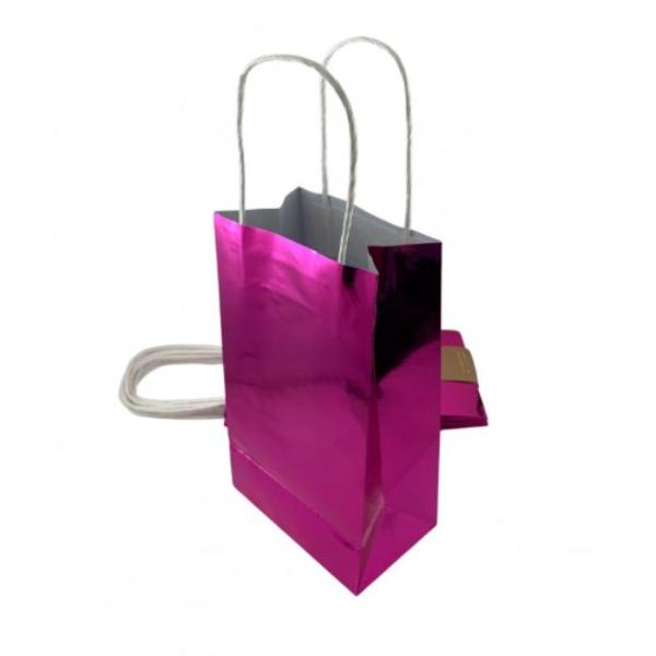 5 Pack Metallic Pink Paper Party Bags - 21.5cm x 13cm x 8cm