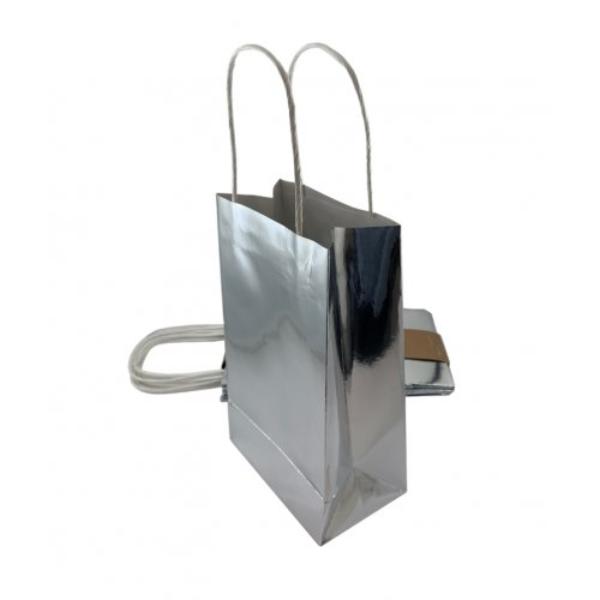 5 Pack Metallic Silver Paper Party Bags - 21.5cm x 13cm x 8cm