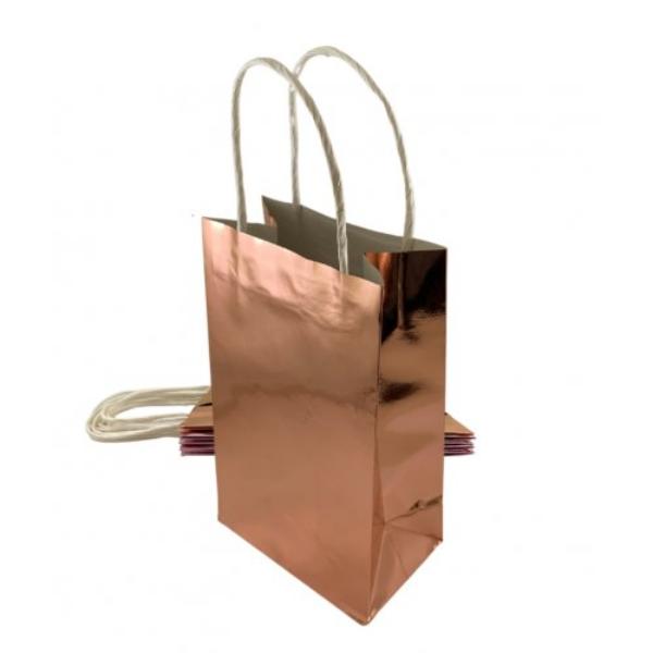 5 Pack Metallic Rose Gold Paper Party Bags - 21.5cm x 13cm x 8cm