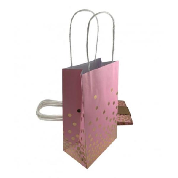 5 Pack Pink With Gold Dots Paper Bag - 21.5cm x 13cm x 8cm