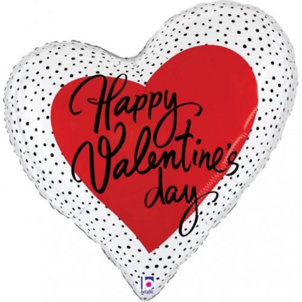 Happy Valentines Day Dots Heart Shape Foil Balloon - 88cm