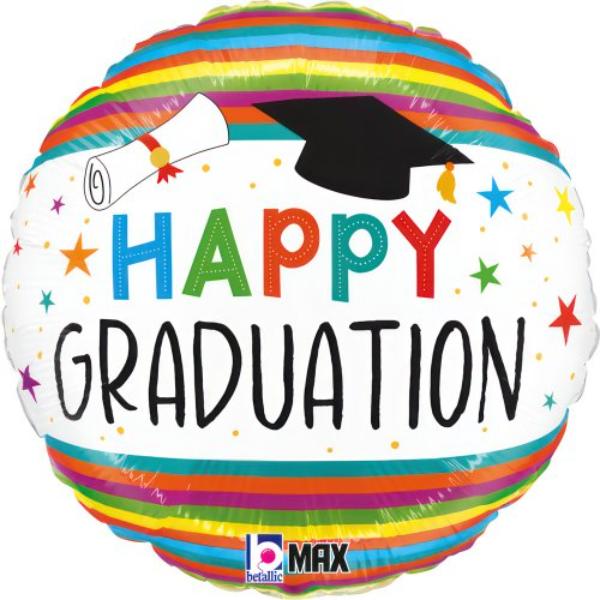 Round Graduation Fun Stripes Foil Balloon - 45cm