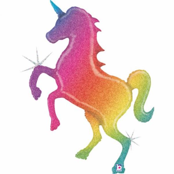 Glitter Rainbow Unicorn Holographic Shape Foil Balloon - 137cm